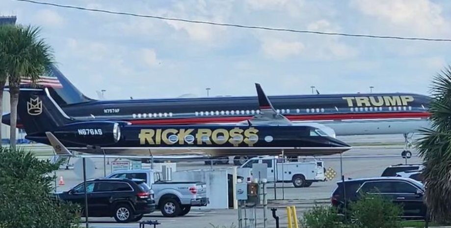 Rick Ross Shows His Private Jet Parked Next to Trump's