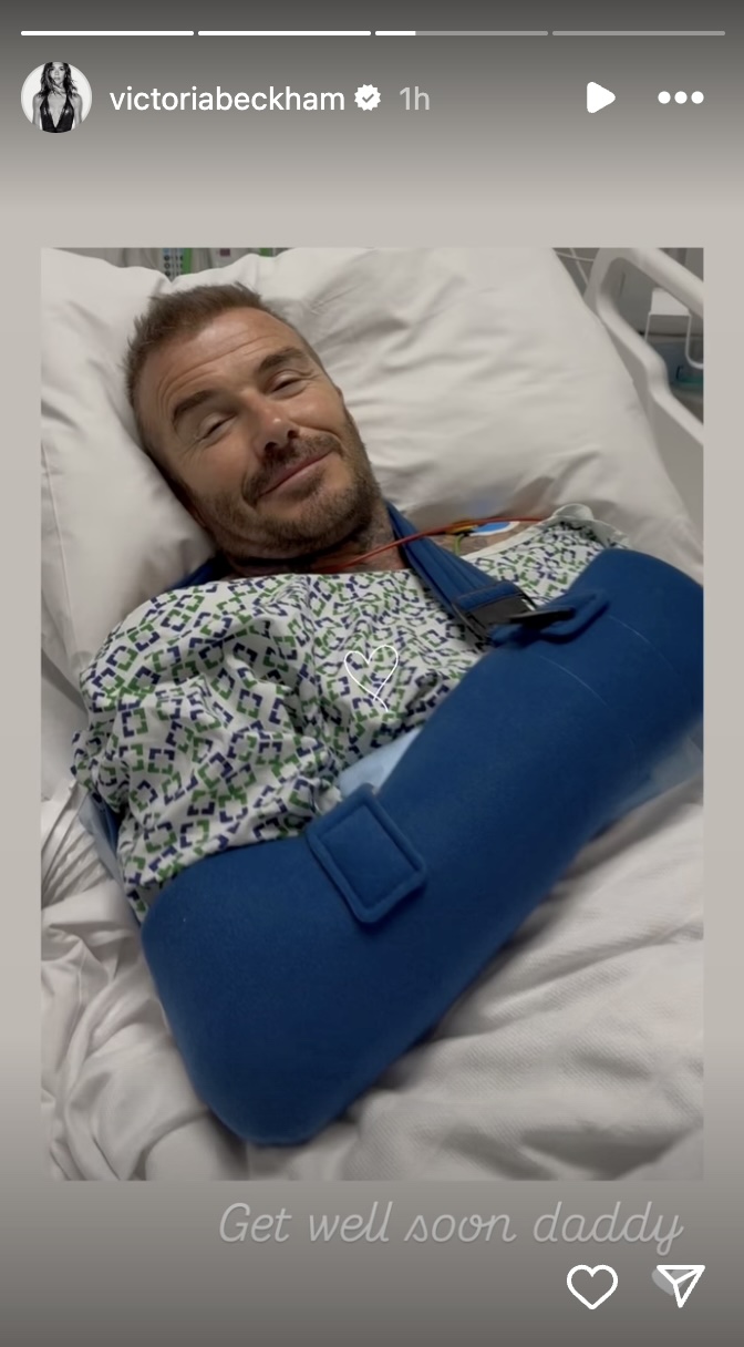 Victoria Beckham Shares Photo of Husband David Hospitalized, Arm in Sling